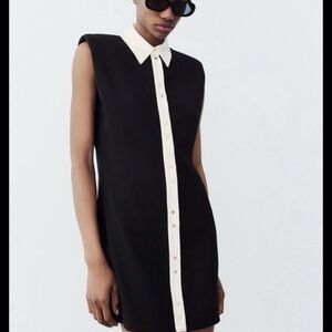 Zara Black and white crepe Button-Down Mini Dress